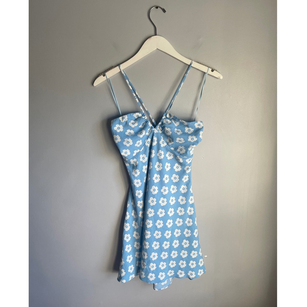 Cotton Candy LA Blue White Floral Daisy Mini Dress Strappy Sun Dress JD-210 M